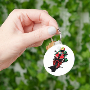 Porte-clés Motocycliste Sur Une Moto Rouge