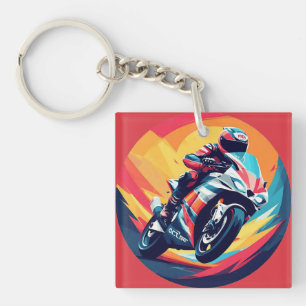 Porte-clés Motorcycliste Racing Illustration dynamique