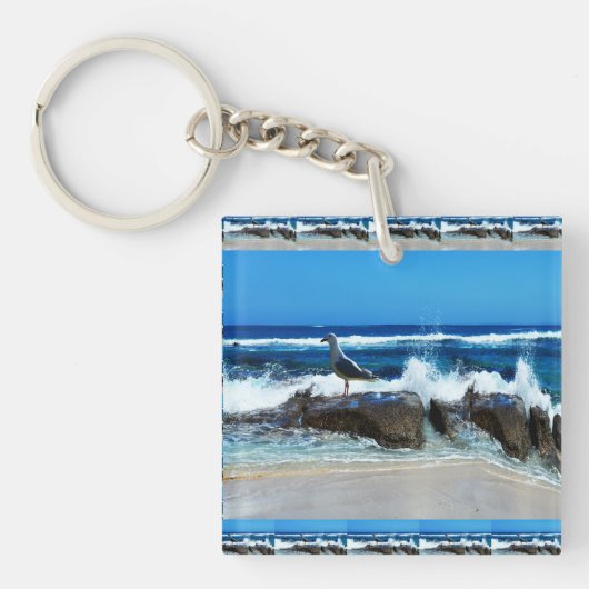 Porte-clés Mouette Sur Les Rochers De Plage, (Devant)