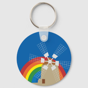 Porte-clés Moulin à vent à un arrière - plan arc-en-ciel