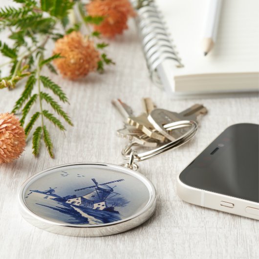Porte-clés Moulin à vent blanc et bleu (Côté)