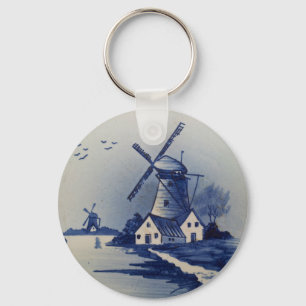 Porte-clés Moulin à vent bleu blanc de Delft vintage