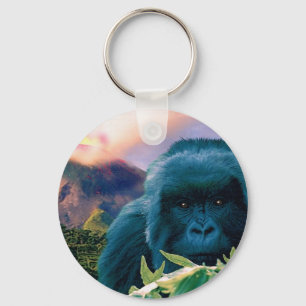 Porte-clés Mountain Gorilla & Volcano Wildlife Keychain