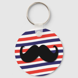 Porte-clés Moustache à rayures rouge, blanche et bleue