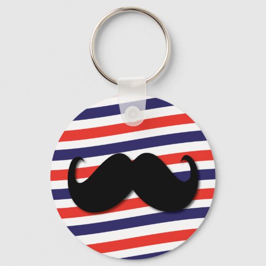 Porte-clés Moustache à rayures rouge, blanche et bleue (Recto)