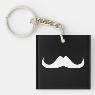 Porte-clés Moustache cool blanc Handlebar sur noir