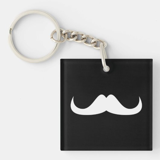 Porte-clés Moustache cool blanc Handlebar sur noir (Devant)