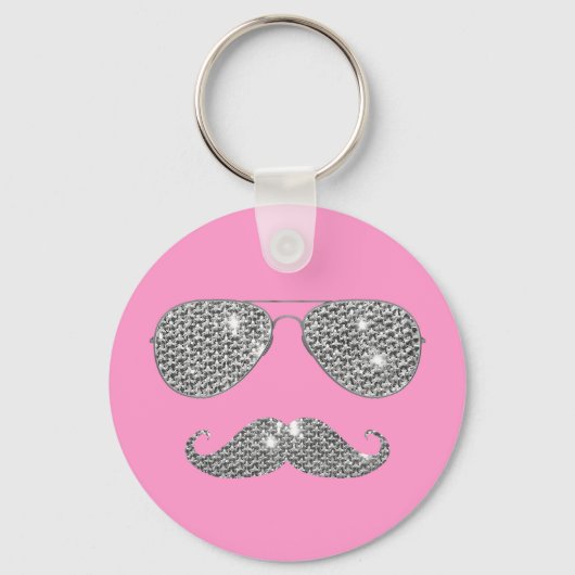 Porte-clés Moustache Diamant Drôle Avec Lunettes (Recto)