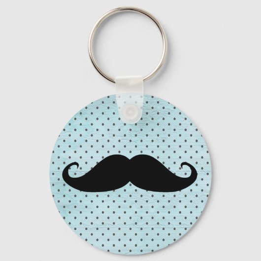 Porte-clés Moustache Noire Drôle Sur Pois Bleus Turquoises (Recto)