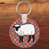 Porte-clés Mouton sur Motif rouge orné (Recto)