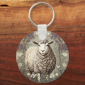 Porte-clés Moutons Élégants Fond de Fleur de Lavande (Verso)