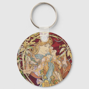 Porte-clés Mucha Art Nouveau : Une Femme Daisée