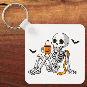 Porte-clés Mug Cozy Halloween squelette avec café & chauves-s