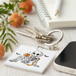 Porte-clés Mug Cozy Halloween squelette avec café & chauves-s