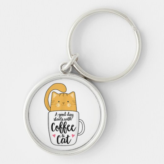 Porte-clés Mug de café chat orange drôle amateur de chat (Devant)