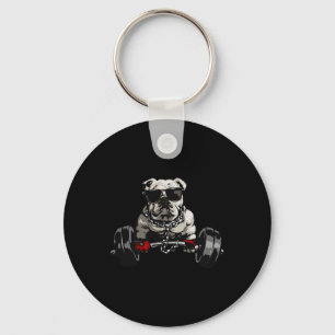 Porte-clés Muscle Bulldog Chien Levant la mort Gym Tee Weight