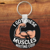 Porte-clés Muscles drôles écrivant du code disent programmeur (Recto)