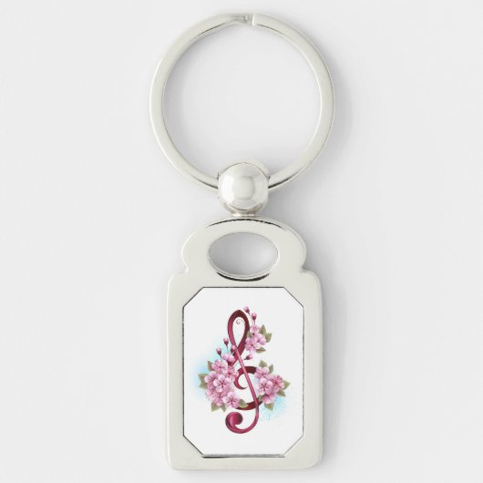 Porte-clés Musical treble clef notes with sakura flowers (Devant)