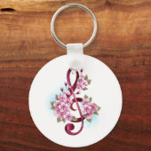 Porte-clés Musical treble clef notes with sakura flowers (Recto)