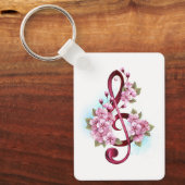 Porte-clés Musical treble clef notes with sakura flowers (Recto)