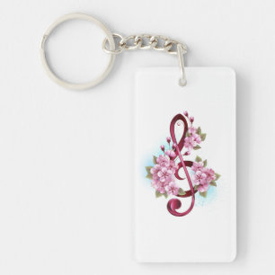 Porte-clés Musical treble clef notes with sakura flowers