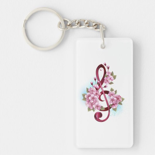 Porte-clés Musical treble clef notes with sakura flowers (Devant)