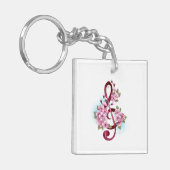 Porte-clés Musical treble clef notes with sakura flowers (Devant gauche)