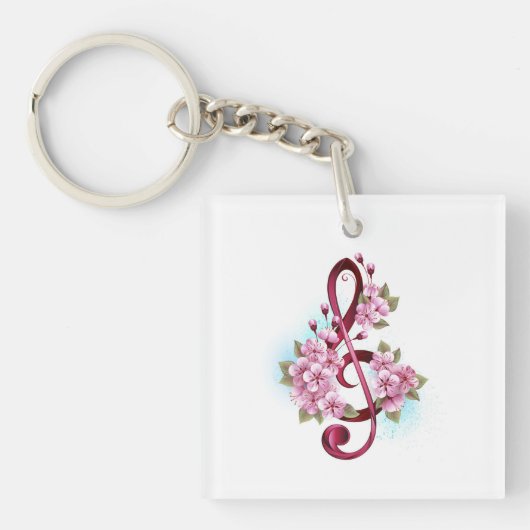 Porte-clés Musical treble clef notes with sakura flowers (Devant)