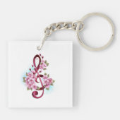 Porte-clés Musical treble clef notes with sakura flowers (Dos)