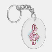 Porte-clés Musical treble clef notes with sakura flowers (Devant gauche)
