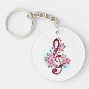 Porte-clés Musical treble clef notes with sakura flowers