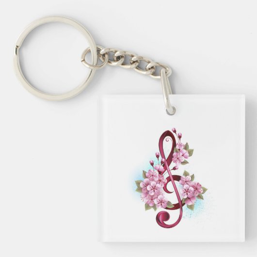 Porte-clés Musical treble clef notes with sakura flowers (Devant)