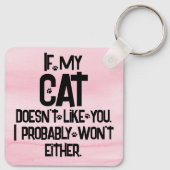 Porte-clés My Cat Doesn't Like You, Funny Cat Quote, Pink, (Dos)