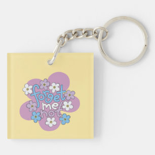 Porte-clés Myosotis et message sur un motif floral vibrant