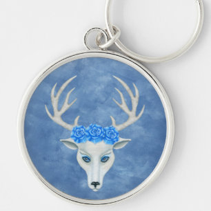 Porte-clés Mystérieuse tête de cerf blanc Antlers Roses bleus