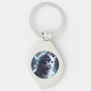 Porte-clés Mystique Kitten noir et blanc   Chat d'aquarelle