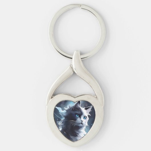 Porte-clés Mystique Kitten noir et blanc | Chat d'aquarelle (Devant)