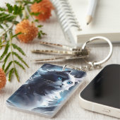 Porte-clés Mystique Kitten noir et blanc | Chat d'aquarelle (Devant droit)