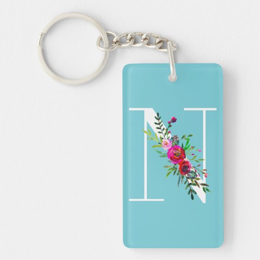 Porte-clés N Lettre Monogramme initial Floral Couleur personn (Devant)