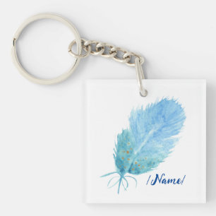 Porte-clés Naissance Plume bleue Cadeau de vacances