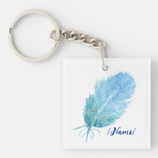 Porte-clés Naissance Plume bleue Cadeau de vacances (Devant)