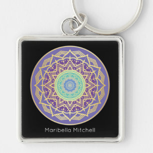 Porte-clés Namaste Violet Indigo Or Turquoise Mandala Bohème