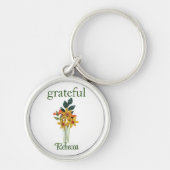 Porte-clés Name on Quilled Flowers, Small Round Silver (Devant)