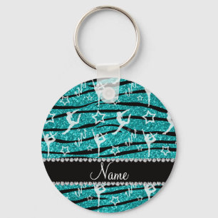 Porte-clés Name turquoise gymnastics glitter zebra stripes