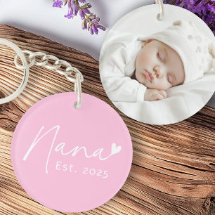 Porte-clés Nana Est année écriture manuscrite coeur rose