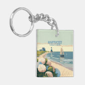 Porte-clés Nantucket Beach Hydrangeas Lighthouse Rétro (Devant gauche)