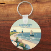 Porte-clés Nantucket Beach Hydrangeas Lighthouse Rétro (Verso)