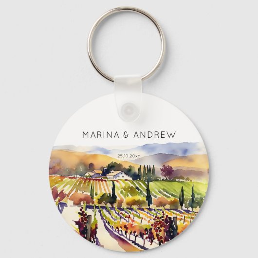 Porte-clés Napa Vineyard aquarelle mariage faveurs (Recto)