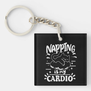 Porte-clés Napping Est Mon Cardio Simple Drôle Design Chat