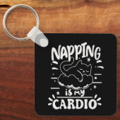 Porte-clés Napping Est Mon Cardio Simple Drôle Design Chat (Recto)